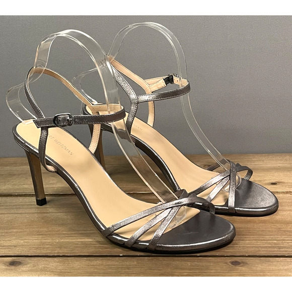 Stuart Weitzman Women's Starla 80 Heeled Sandal Size 9 Silver Strappy Stiletto - Picture 1 of 16